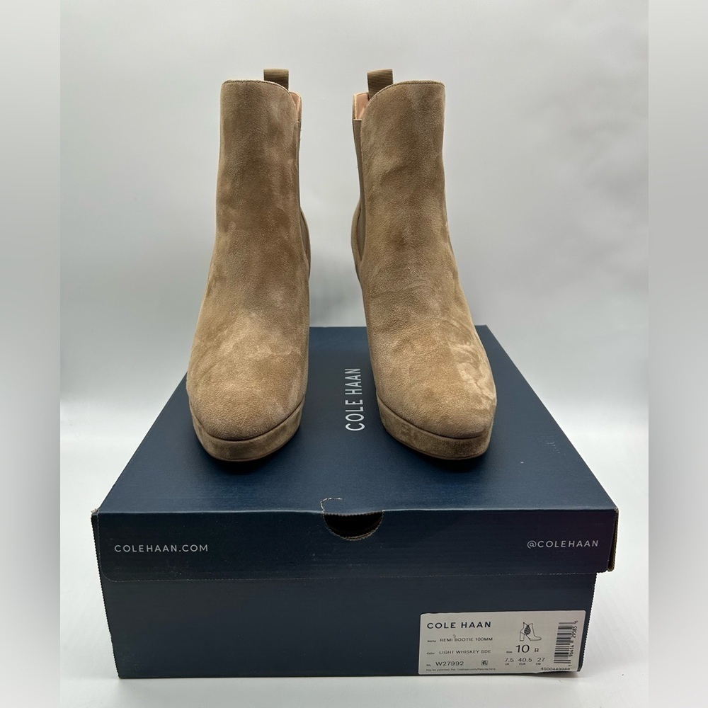 Cole Haan Remi Bootie 100mm Light Whiskey Suede Ankle Boots Women’s 10 B NWB - Picture 15 of 15
